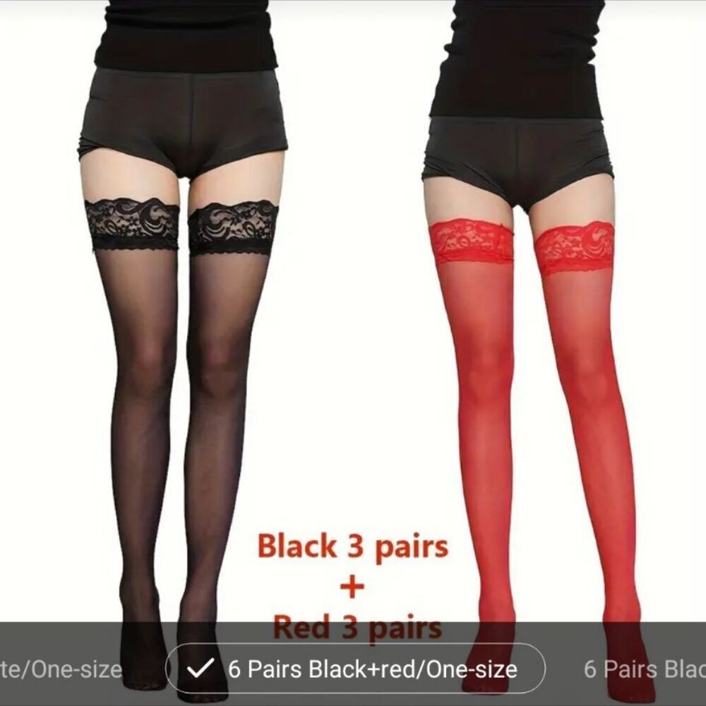 NWT Women's Sheer Thigh-high Lace Trim Stockings Thigh-high Nylons - Picture 6 of 13
